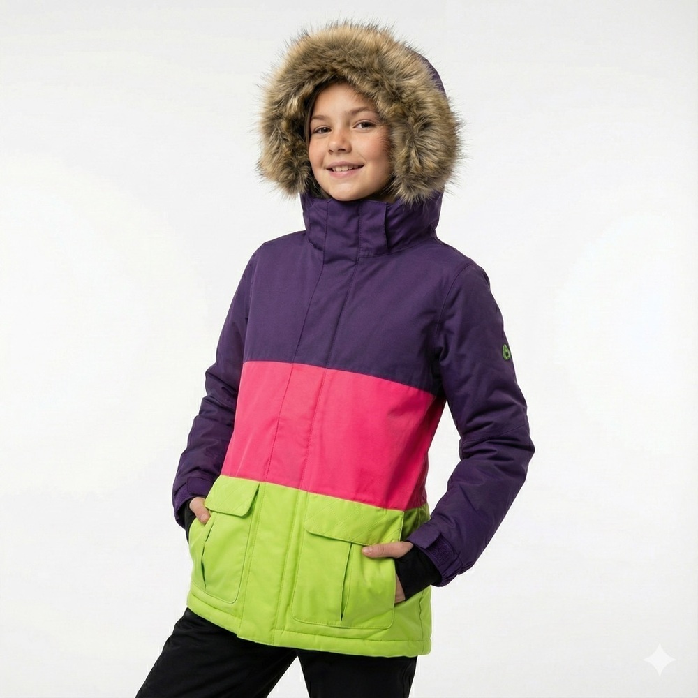 686 Neon Yellow Punk Purple Puffer Winter Snow Jacket Girls Youth Size M
